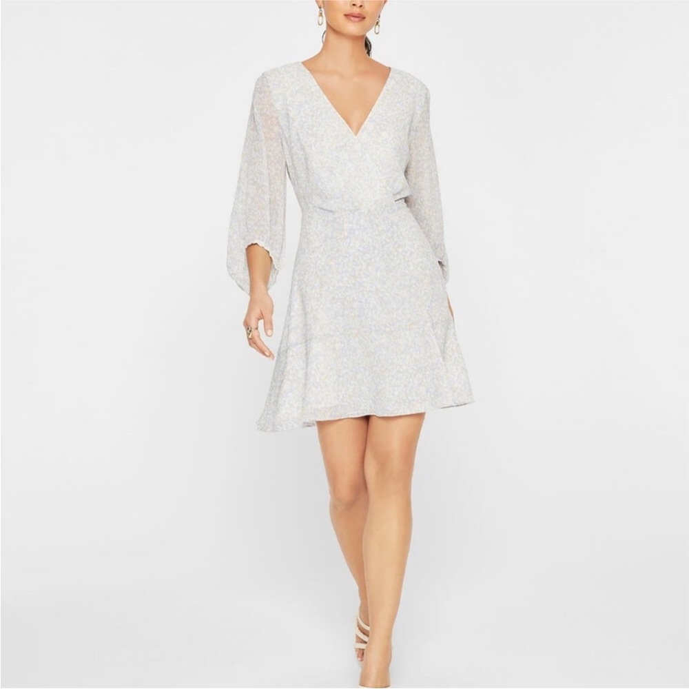 Club Monaco Printed Pitched Sleeve Faux Wrap Cotton Silk Chiffon Dress Sz 8 View 2